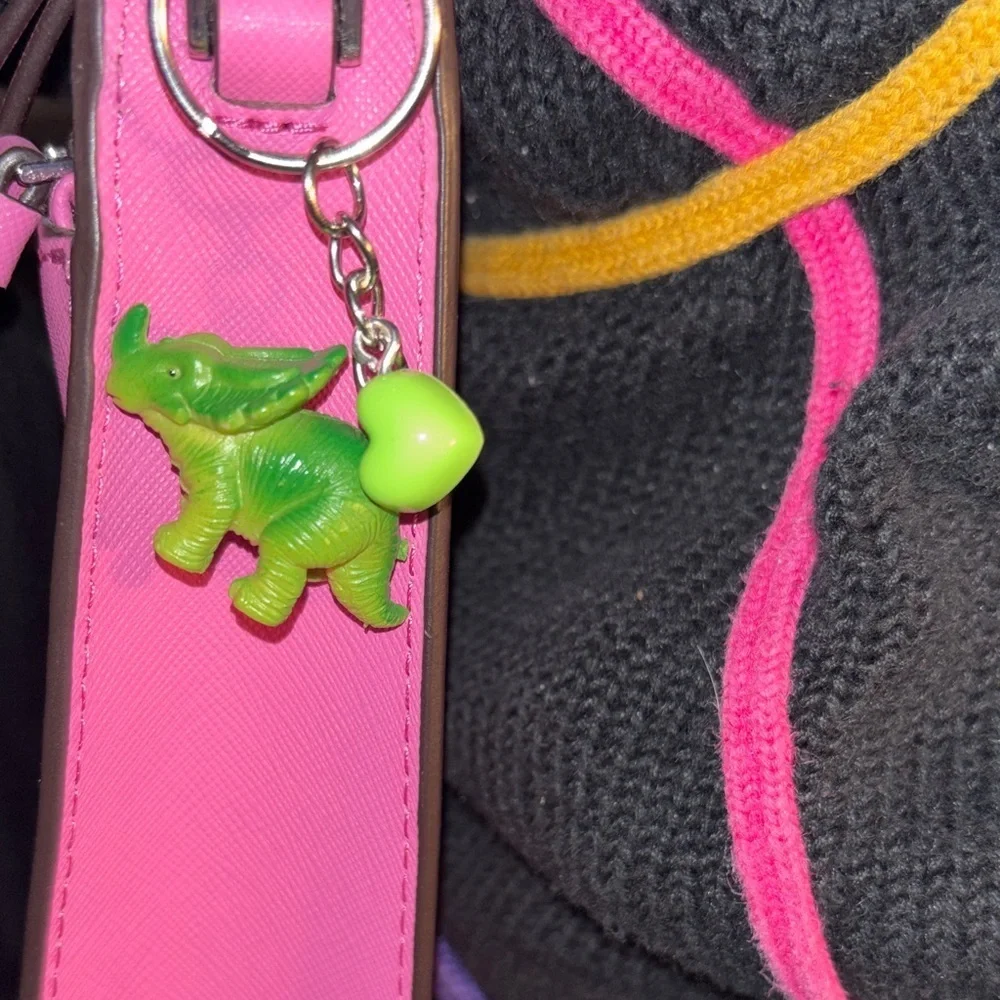 Green Dinosaur Keychain Purse Charm with Heart Accent